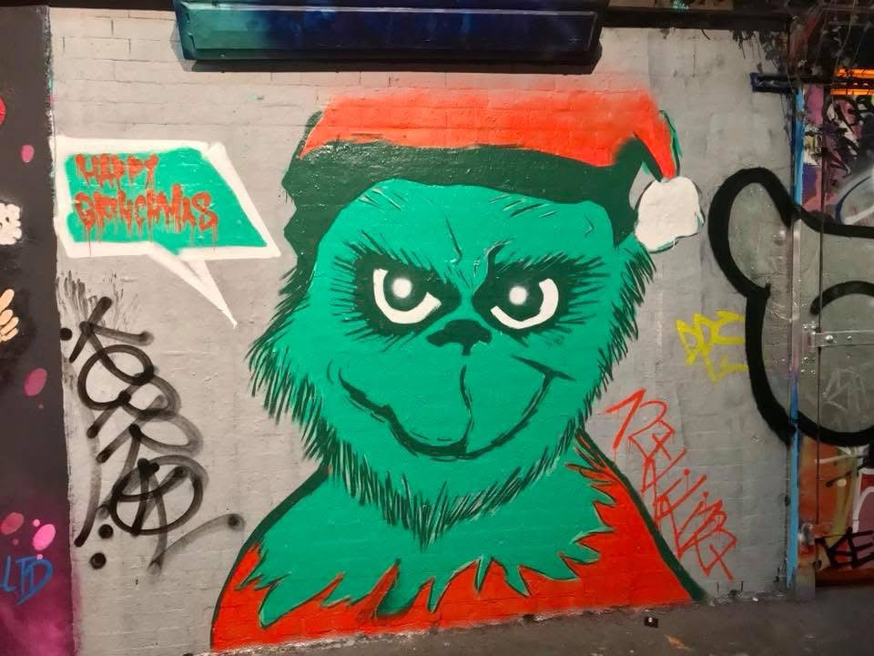 Grinch mural in the Leake Street graffiti tunnel, London